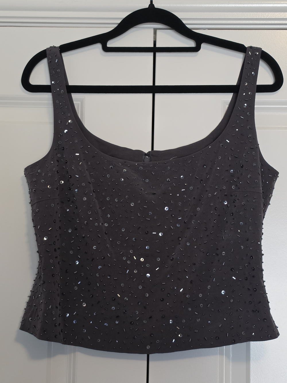 BIANCA NYGARD 100% SILK BEADED SEQUIN EVENING TOP SIZE 10 | EMBELLISHED SHELL BL